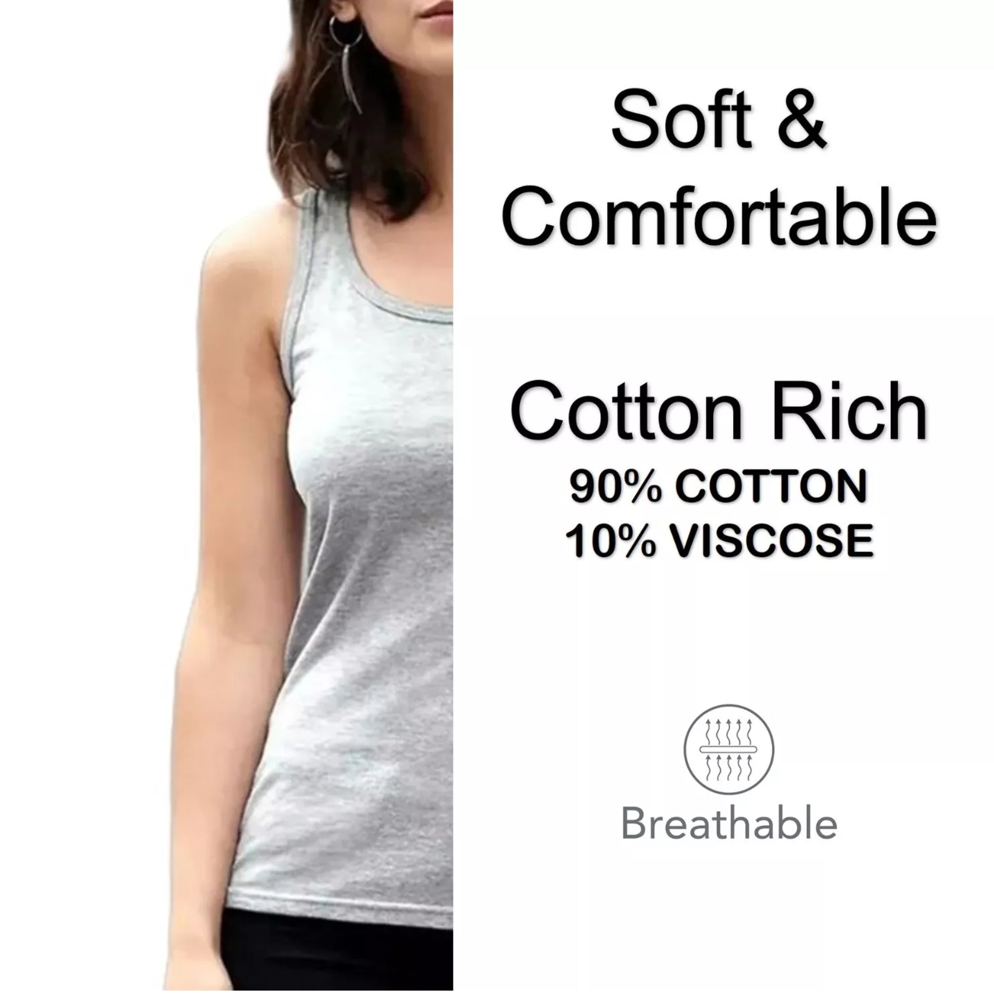 Women's grey cotton-rich sleeveless vest top – soft, breathable, and comfortable